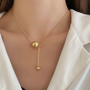 18K Gold Plated Necklace*Ball Sphere Drop Minimalist Chic Party Waterproof*LW